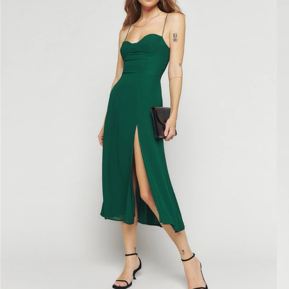 Reformation Juliette dress in emerald green